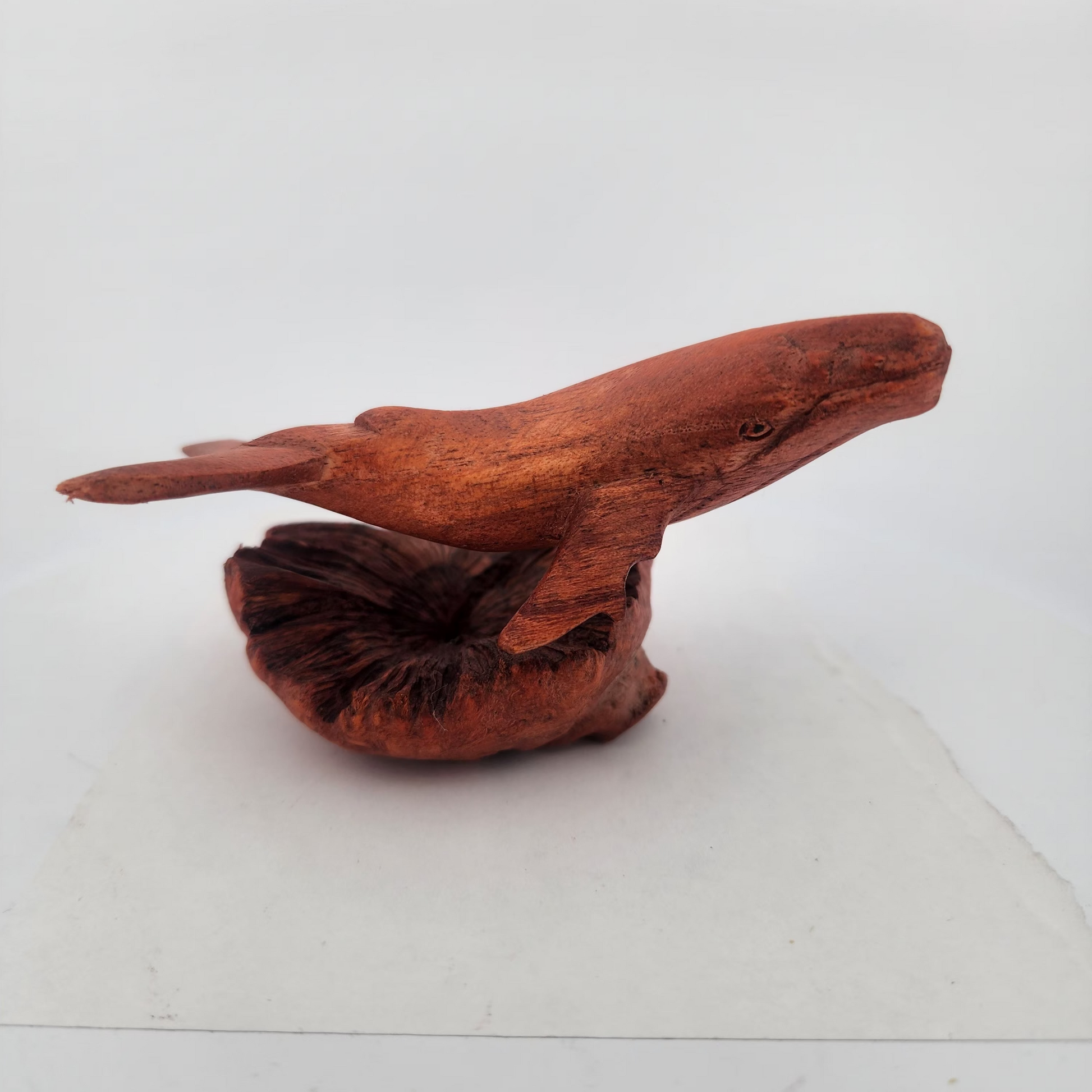 Driftwood sculpture on a white surface