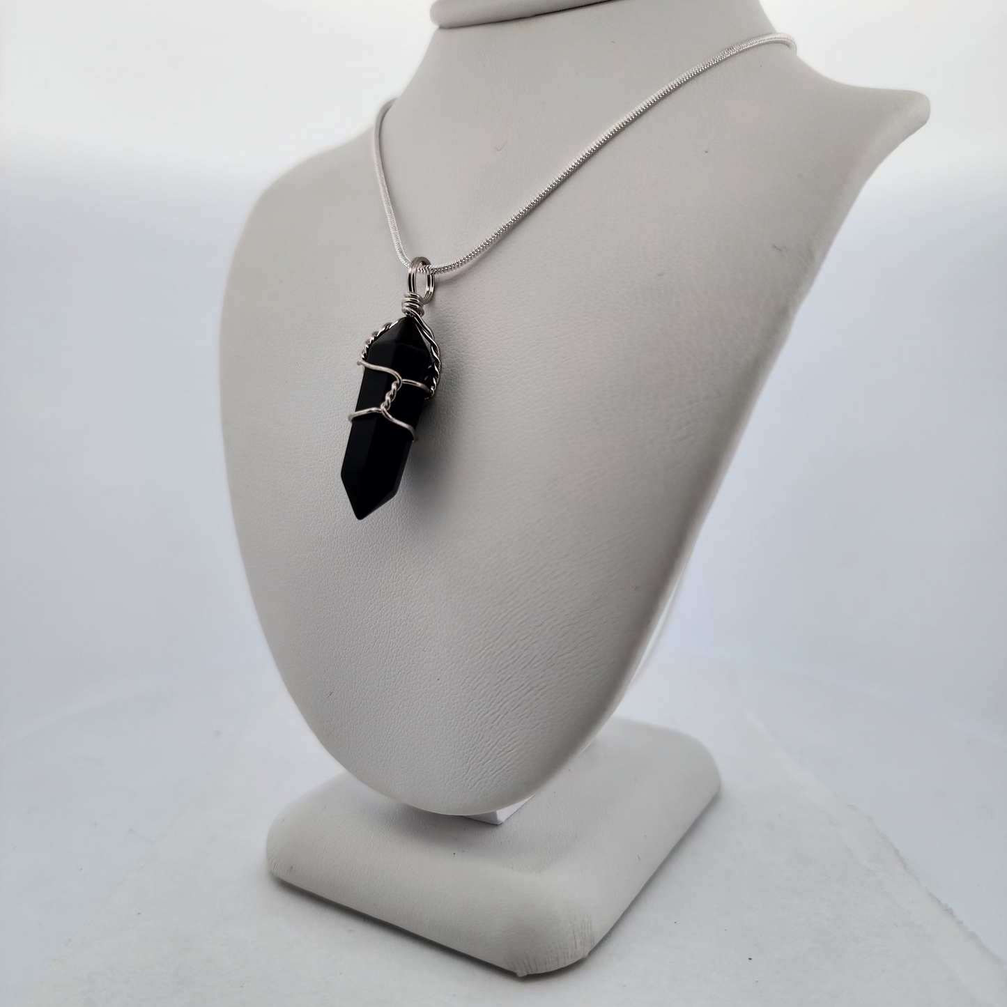 Black Obsidian Crystal Point Pendant Necklace