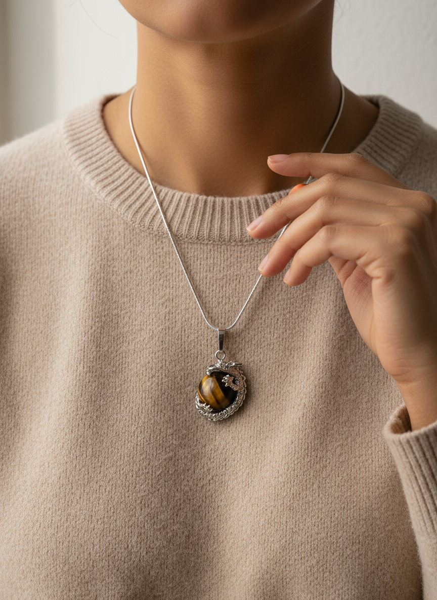 Tiger's Eye Dragon Necklace Lifestyle Photo