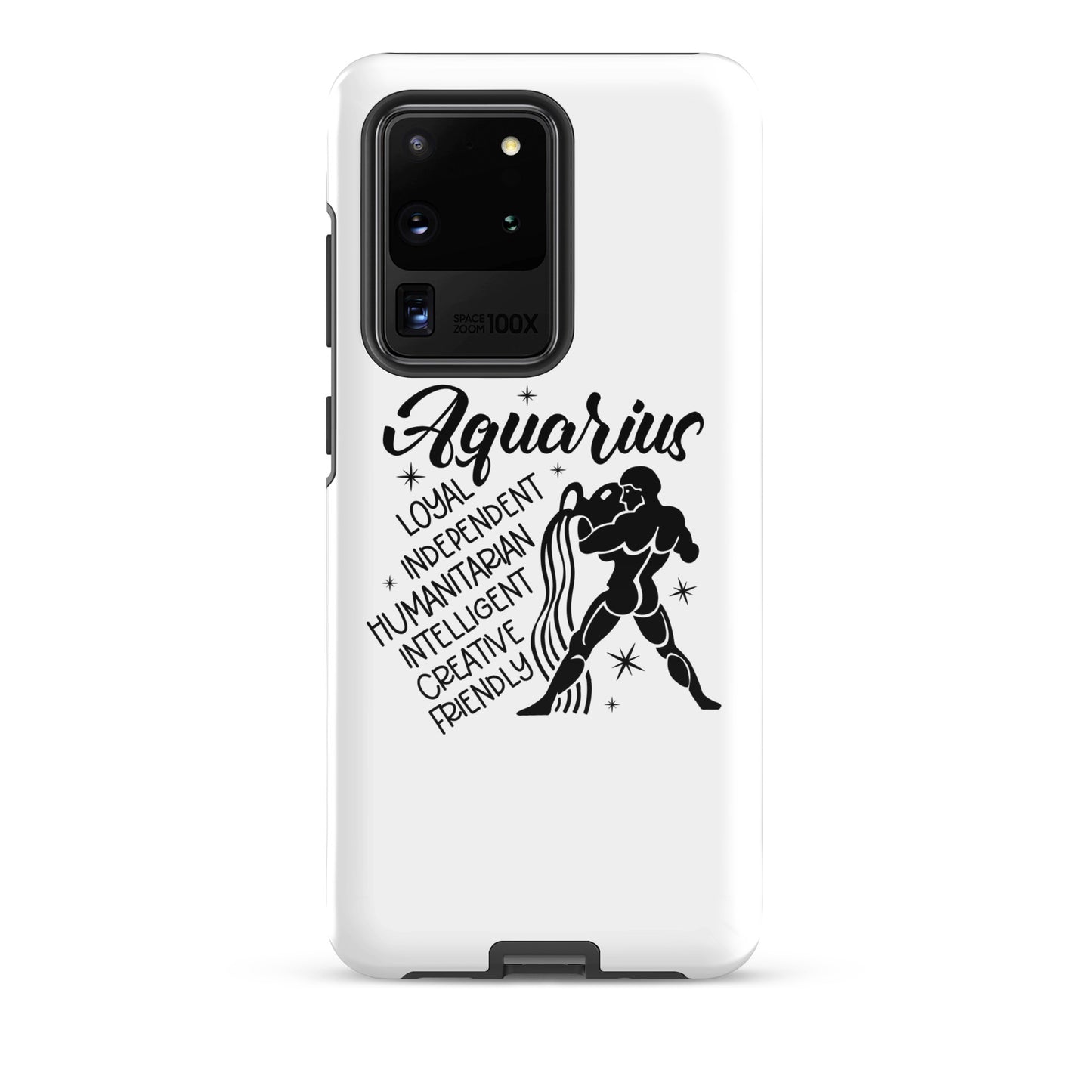 Aquarius Samsung tough phone case with zodiac water bearer symbol and personality traits loyal independent humanitarian intelligent creative friendly
