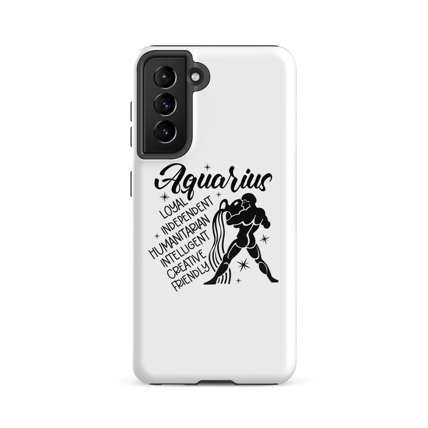 Aquarius Samsung tough phone case with zodiac water bearer symbol and personality traits loyal independent humanitarian intelligent creative friendly
