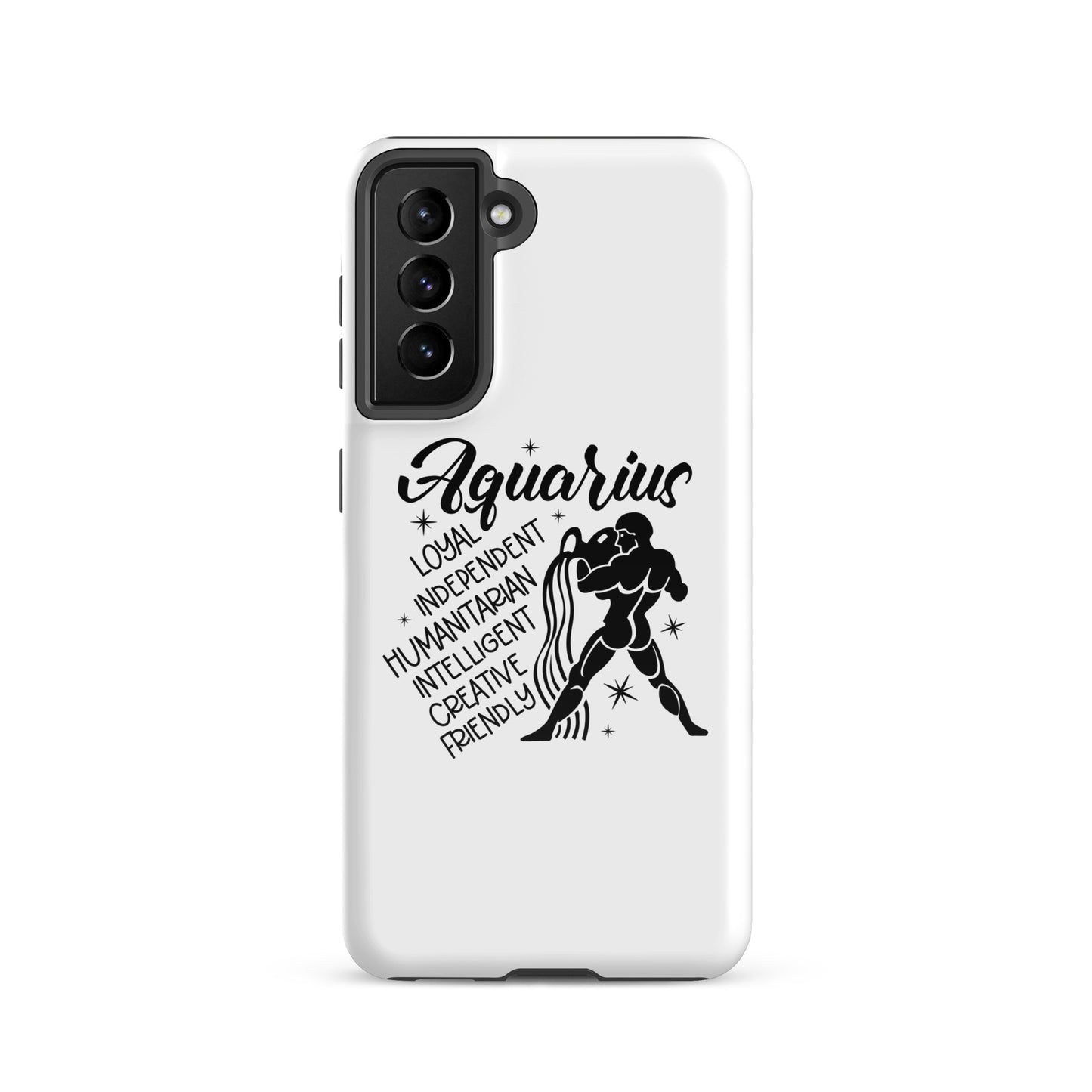 Aquarius Samsung tough phone case with zodiac water bearer symbol and personality traits loyal independent humanitarian intelligent creative friendly
