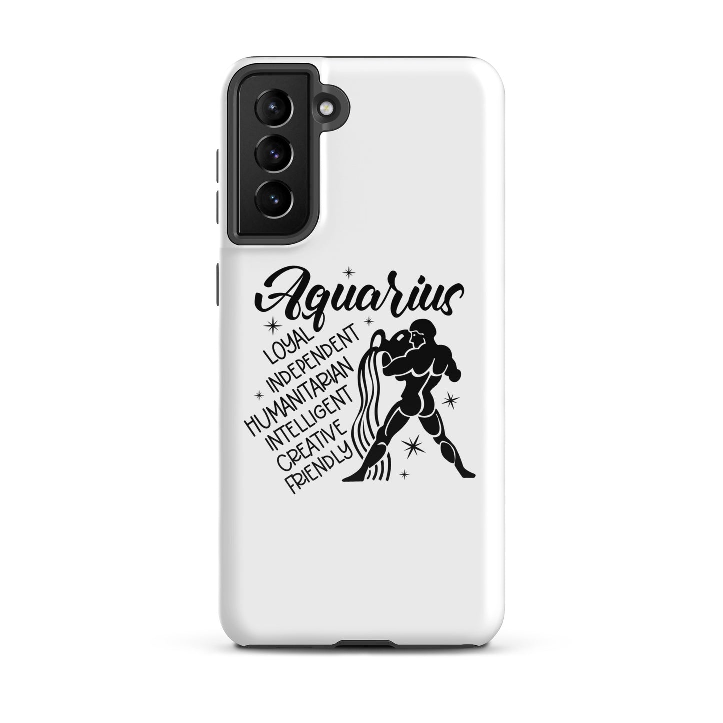 Aquarius Samsung tough phone case with zodiac water bearer symbol and personality traits loyal independent humanitarian intelligent creative friendly
