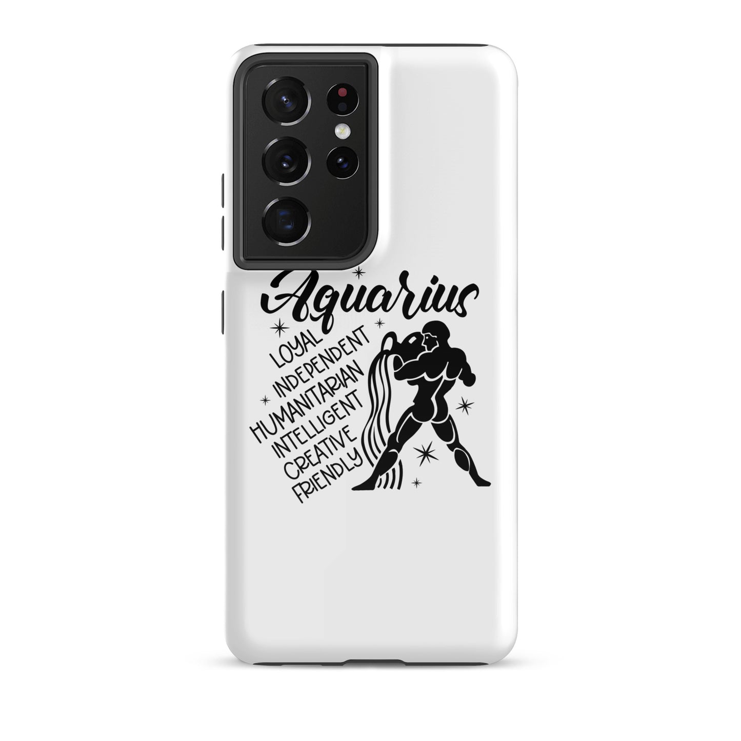 Aquarius Samsung tough phone case with zodiac water bearer symbol and personality traits loyal independent humanitarian intelligent creative friendly
