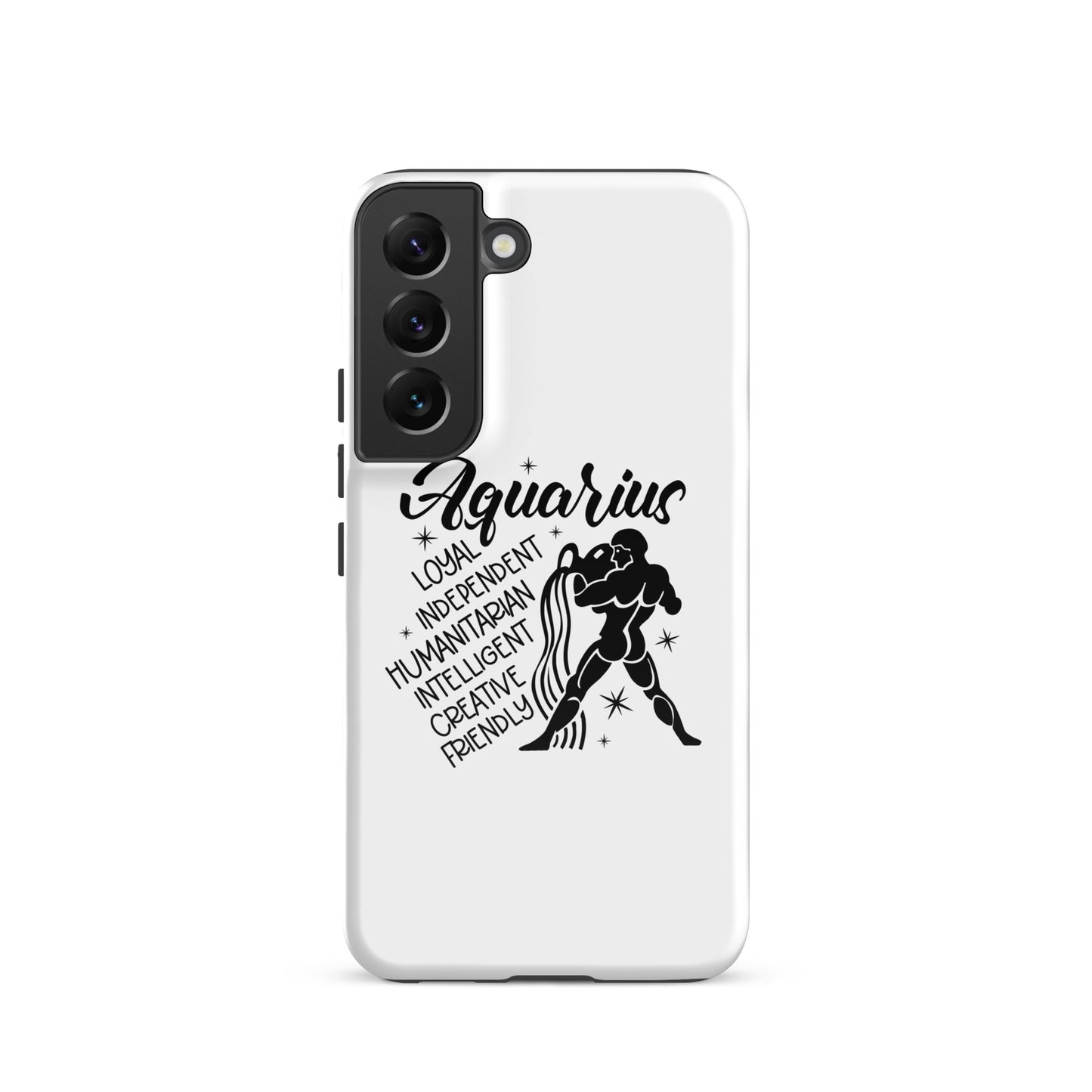 Aquarius Samsung tough phone case with zodiac water bearer symbol and personality traits loyal independent humanitarian intelligent creative friendly
