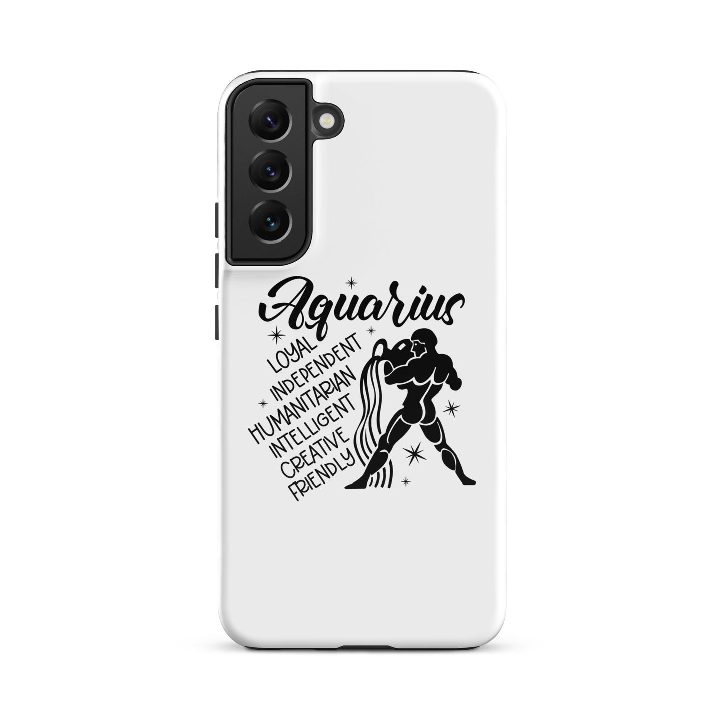 Aquarius Samsung tough phone case with zodiac water bearer symbol and personality traits loyal independent humanitarian intelligent creative friendly
