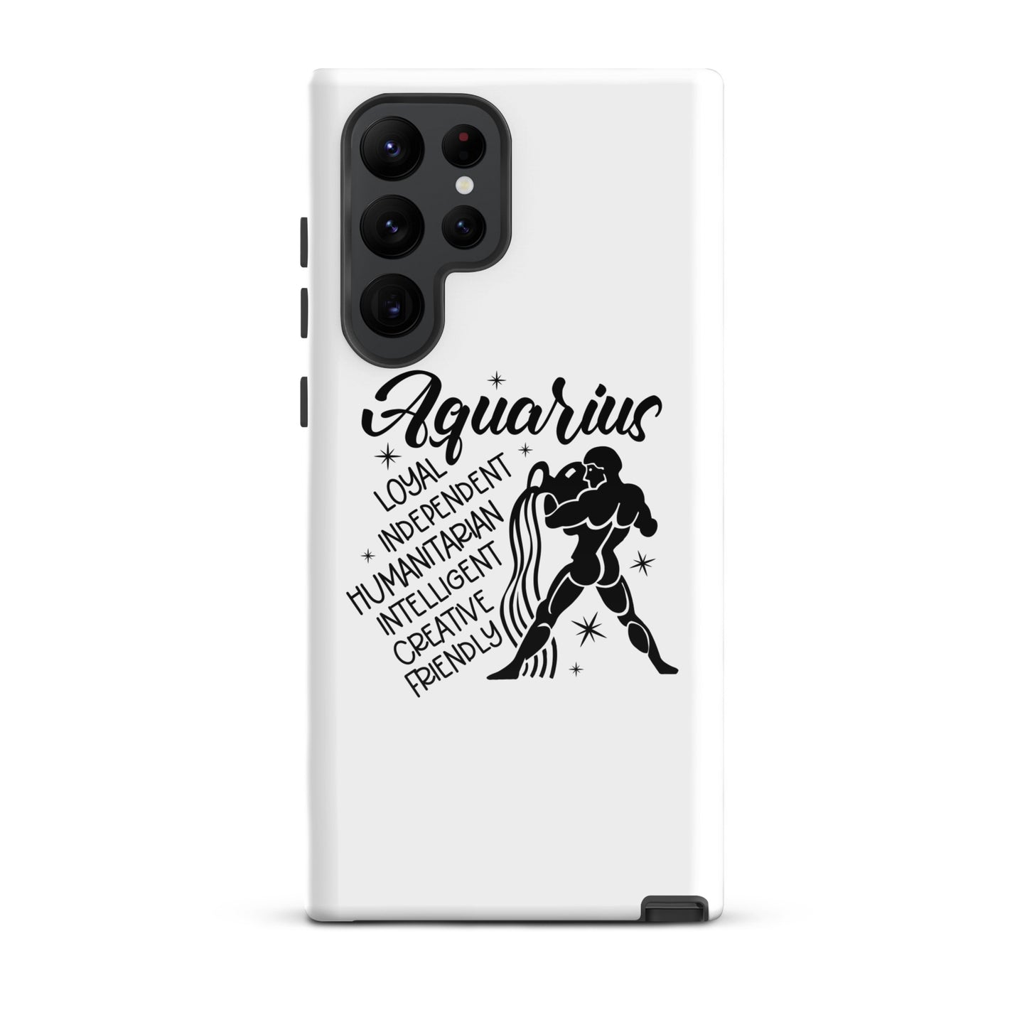 Aquarius Samsung tough phone case with zodiac water bearer symbol and personality traits loyal independent humanitarian intelligent creative friendly
