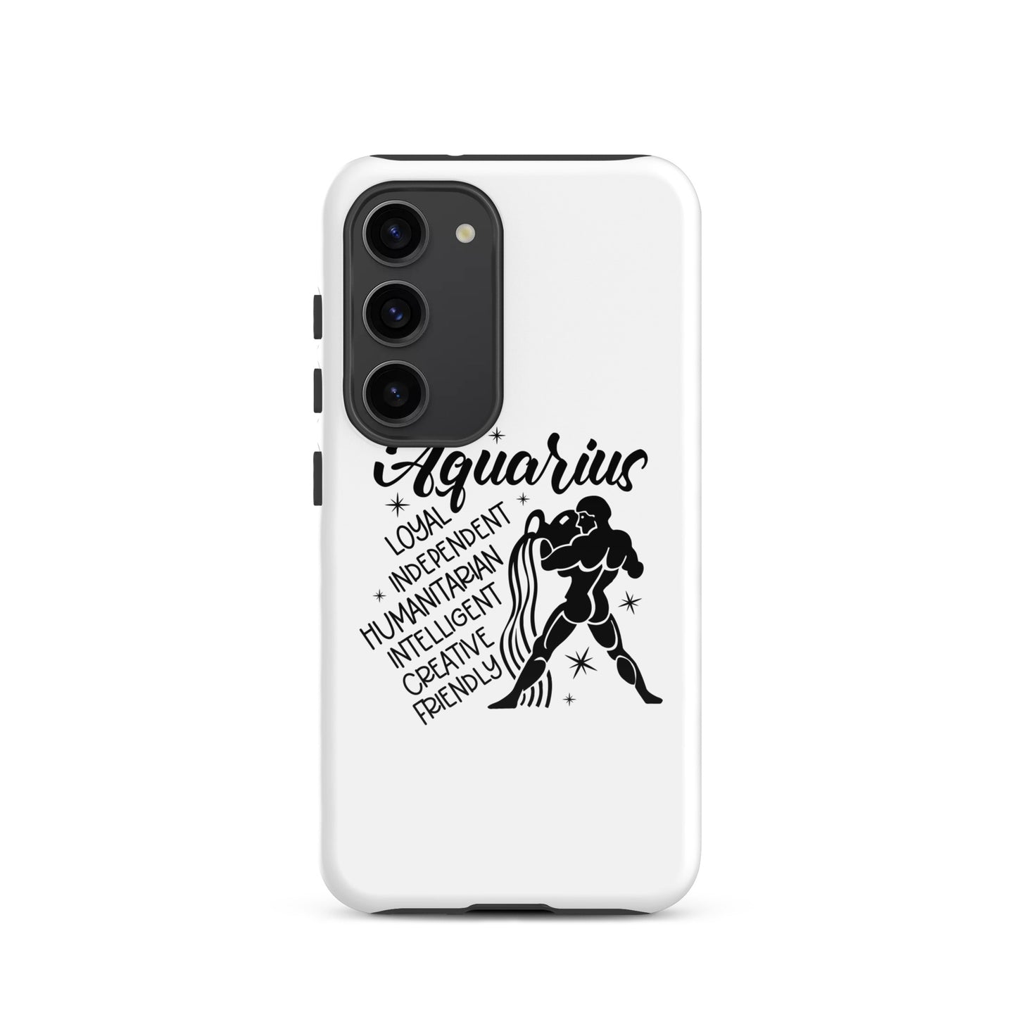 Aquarius Samsung tough phone case with zodiac water bearer symbol and personality traits loyal independent humanitarian intelligent creative friendly
