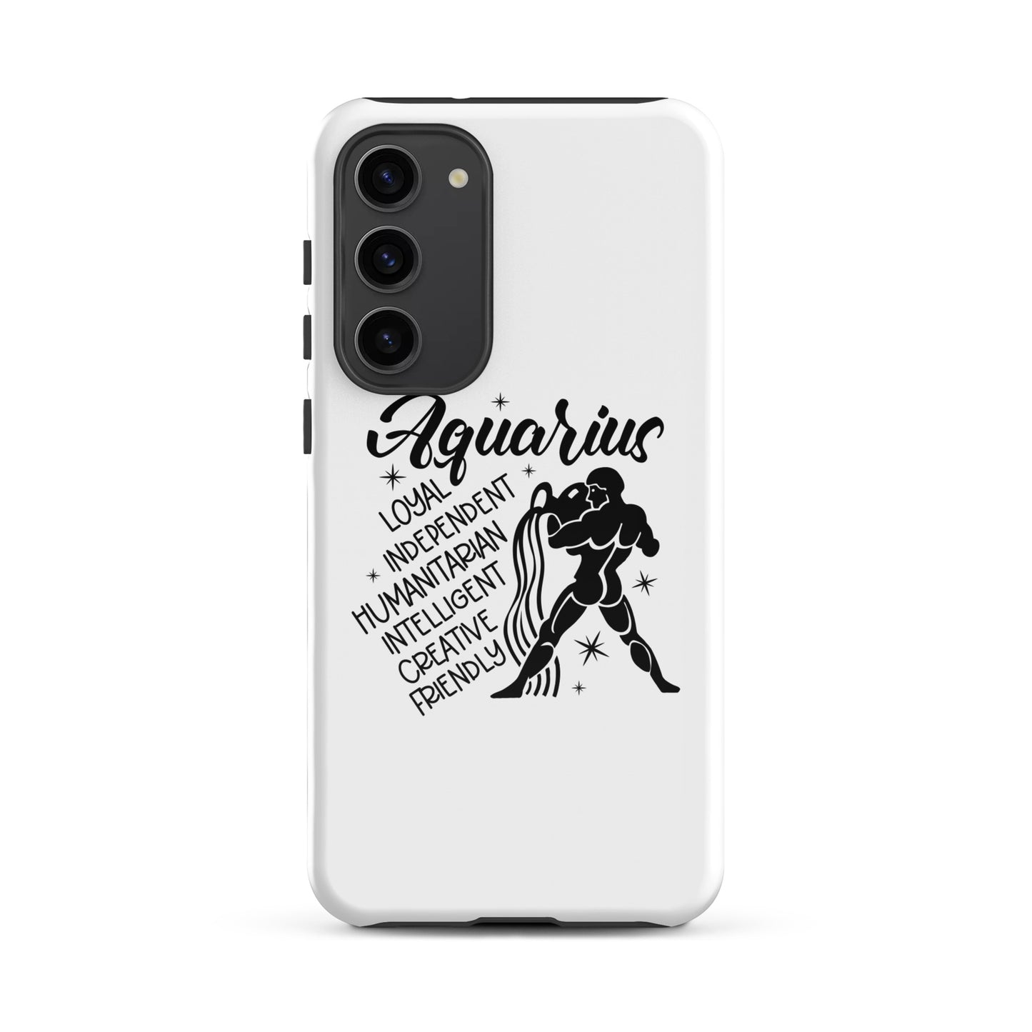 Aquarius Samsung tough phone case with zodiac water bearer symbol and personality traits loyal independent humanitarian intelligent creative friendly

