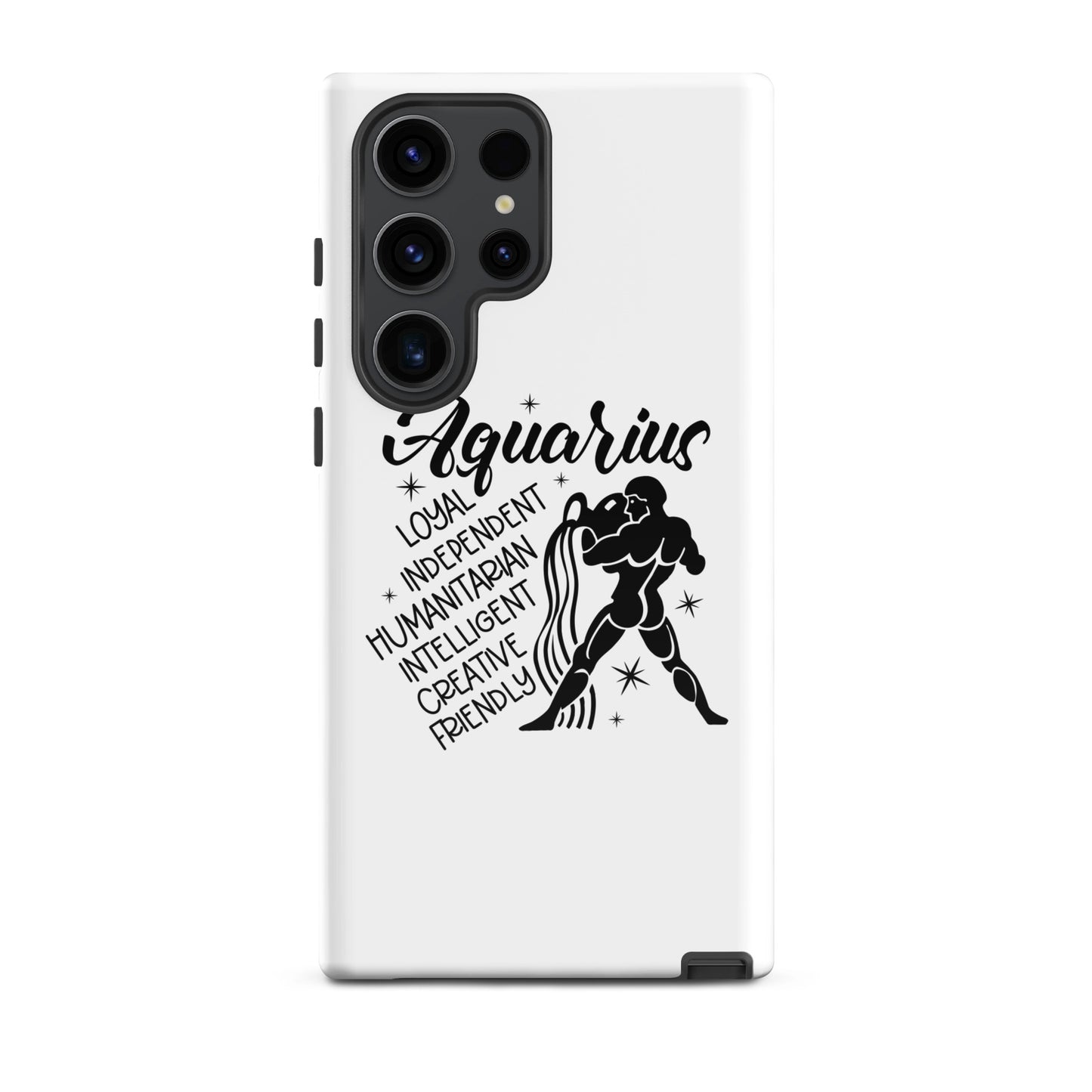 Aquarius Samsung tough phone case with zodiac water bearer symbol and personality traits loyal independent humanitarian intelligent creative friendly
