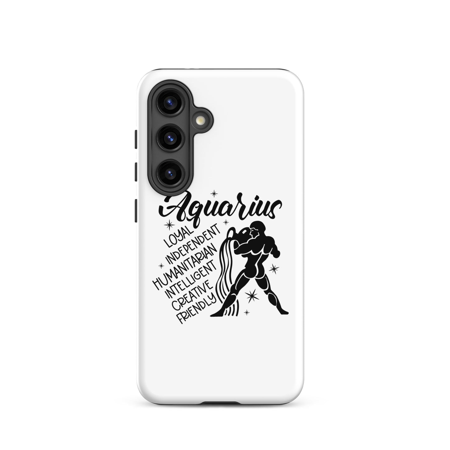 Aquarius Samsung tough phone case with zodiac water bearer symbol and personality traits loyal independent humanitarian intelligent creative friendly
