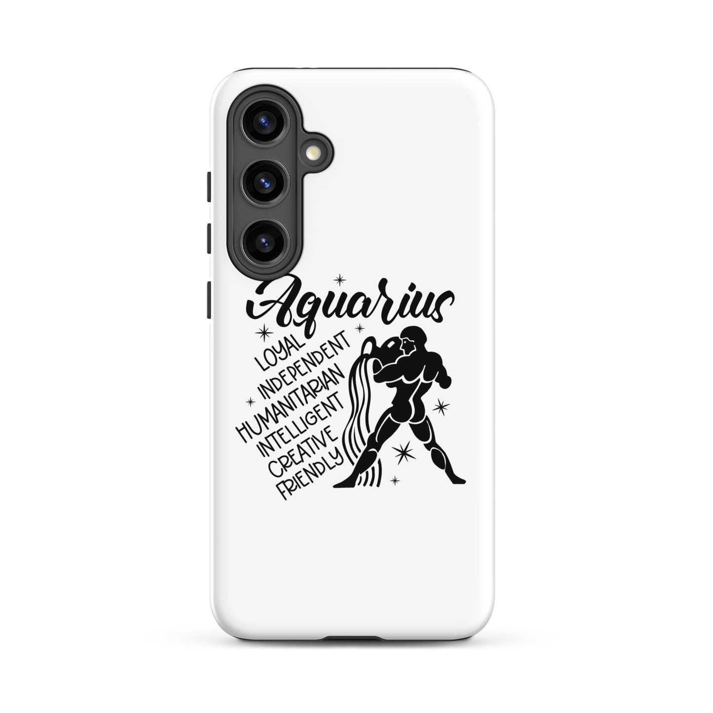 Aquarius Samsung tough phone case with zodiac water bearer symbol and personality traits loyal independent humanitarian intelligent creative friendly
