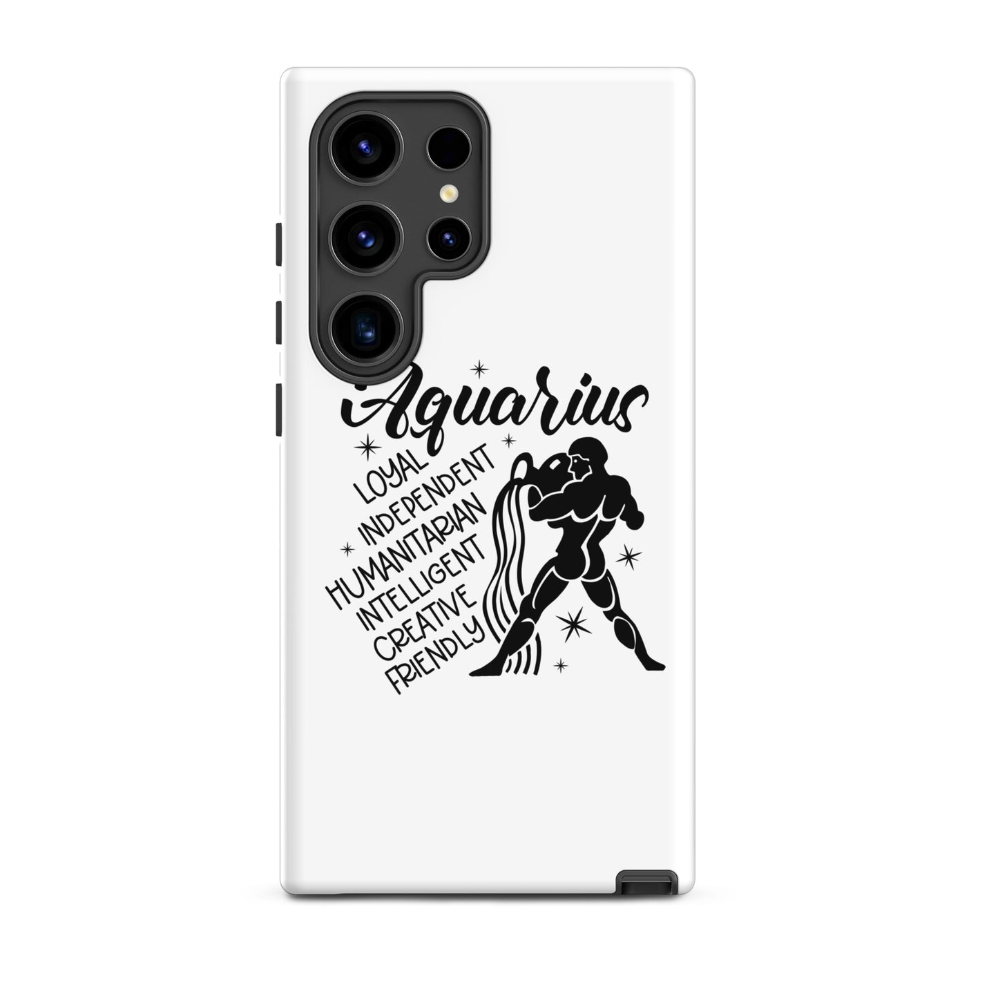 Aquarius Samsung tough phone case with zodiac water bearer symbol and personality traits loyal independent humanitarian intelligent creative friendly

