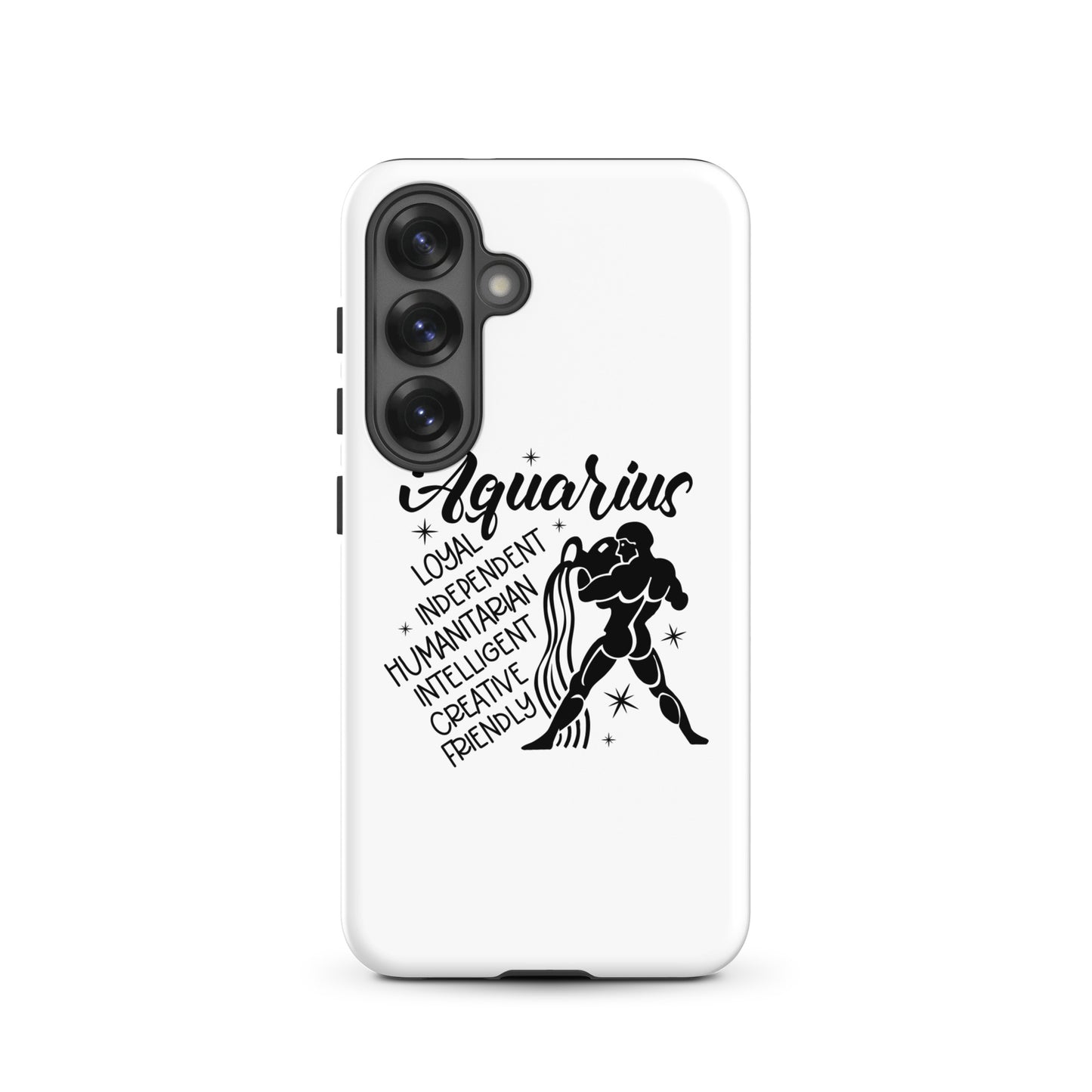 Aquarius Samsung tough phone case with zodiac water bearer symbol and personality traits loyal independent humanitarian intelligent creative friendly

