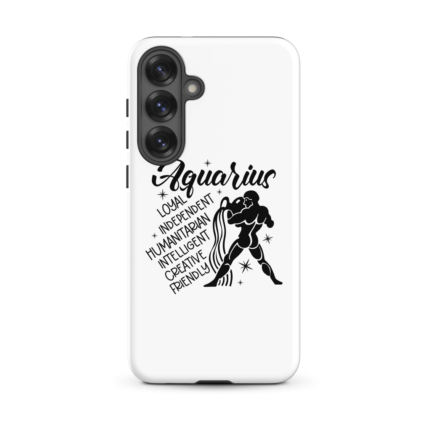 Aquarius Samsung tough phone case with zodiac water bearer symbol and personality traits loyal independent humanitarian intelligent creative friendly
