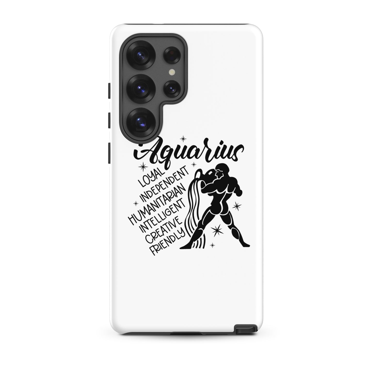 Aquarius Samsung tough phone case with zodiac water bearer symbol and personality traits loyal independent humanitarian intelligent creative friendly
